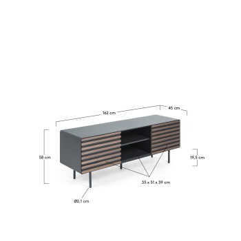 Kesia TV cabinet with 2 doors, walnut veneer, walnut lacquer, graphite MDF or