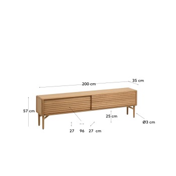 Lenon 2-door TV cabinet in solid wood and oak veneer 200 x 57 cm FSC MIX Credit