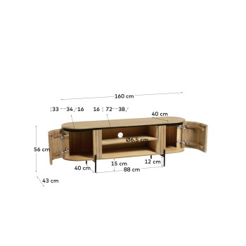 Licia 2-door TV cabinet in 6 cm solid mango wood