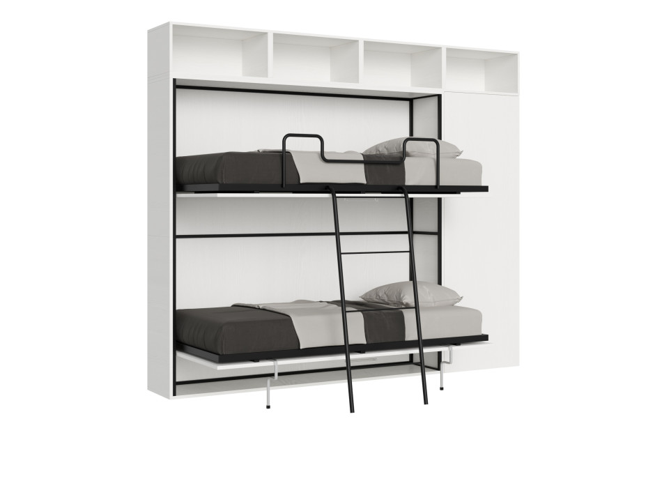 Kando double white ash model with furniture - Kando foldaway double bed comp.I with white ash mattresses
