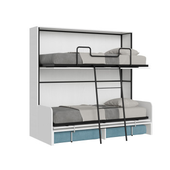 Mod.Kando Double with sofa - Kando foldaway double bed with sofa in white ash, light blue