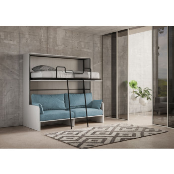 Mod.Kando Double with sofa - Kando foldaway double bed with sofa in white ash, light blue