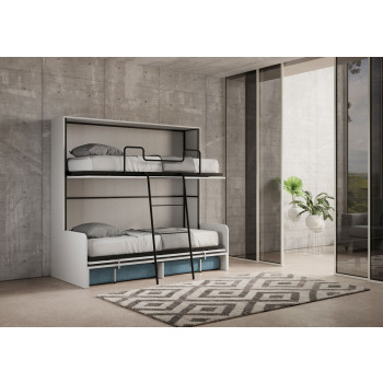 Mod.Kando Double with sofa - Kando foldaway double bed with sofa in white ash, light blue