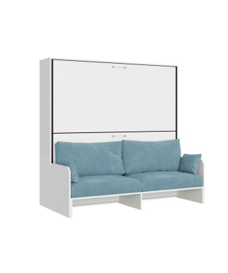 Mod.Kando Double with sofa - Kando foldaway double bed with sofa in white ash, light blue