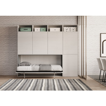 Kando single bed in white ash with storage - Kando single foldaway bed (comp.B) with white ash mattress
