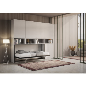 Kando single bed in white ash with storage - Kando single foldaway bed, comp.C, with white ash mattress