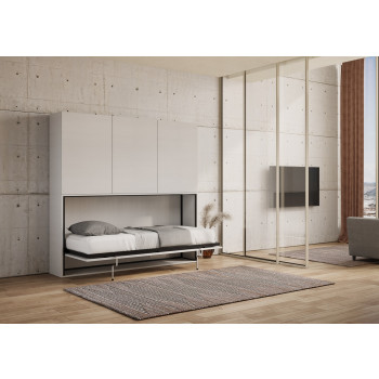 Kando single bed in white ash with furniture - Kando single wall bed, D in white ash