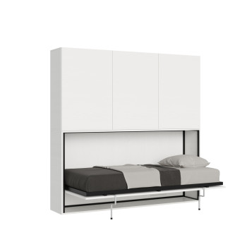 Kando single bed in white ash with furniture - Kando single wall bed, D in white ash