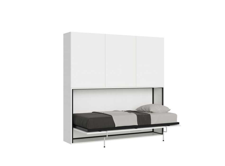 Kando single bed in white ash with furniture - Kando single wall bed, D in white ash
