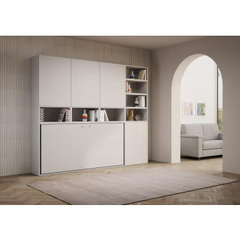 Kando single bed in white ash with storage - Kando single wall bed, comp.E, white ash