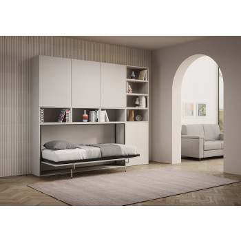Kando single bed in white ash with storage - Kando foldaway single bed (E) with white ash mattress