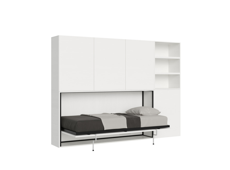 Kando single bed in white ash with storage - Kando single foldaway bed, comp.F, white ash