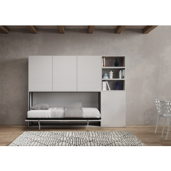 Kando single white ash model with furniture - Kando foldaway single bed comp.F with white ash mattress
