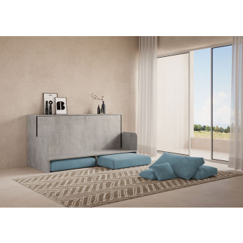 Mod.Kando Single with Sofa - Kando Single Wall Bed with Sofa in White, Ash, and Light Blue