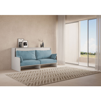 Mod.Kando Single with Sofa - Kando Single Wall Bed with Sofa in White, Ash, and Light Blue
