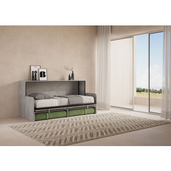 Mod.Kando Single with Sofa - Kando Single Wall Bed with Sofa in White, Ash, Green