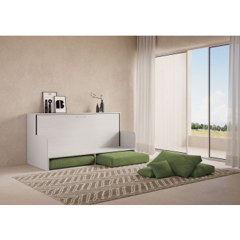 Mod.Kando Single with Sofa - Kando Single Wall Bed with Sofa in White, Ash, Green