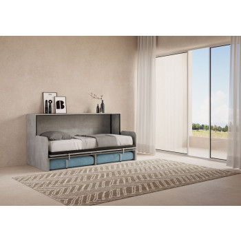 Mod.Kando Single with sofa - Kando foldaway single bed with sofa with white ash mattress, light blue