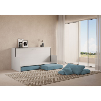 Mod.Kando Single with sofa - Kando foldaway single bed with sofa with white ash mattress, light blue
