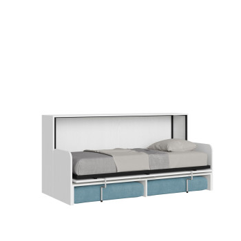 Mod.Kando Single with sofa - Kando foldaway single bed with sofa with white ash mattress, light blue