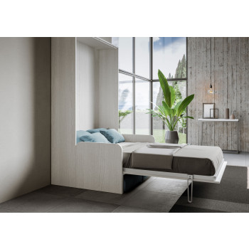 Mod.Kentaro 1 and a half square bed with 120 sofa - Kentaro 1 and a half foldaway bed 120 with white ash, light blue sofa