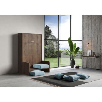 Mod.Kentaro 1 and a half square bed with 120 sofa - Kentaro 1 and a half foldaway bed 120 with white ash, light blue sofa