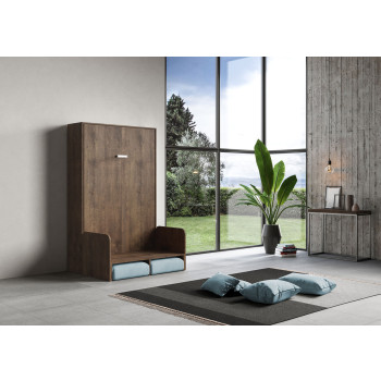 Mod.Kentaro 1 and a half square bed with 120 sofa - Kentaro 1 and a half foldaway bed 120 with white ash, light blue sofa