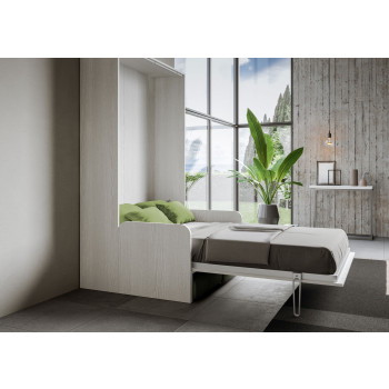 Mod.Kentaro 1 and a half square bed with 120 sofa - Kentaro 1 and a half foldaway bed 120 with white ash, green sofa