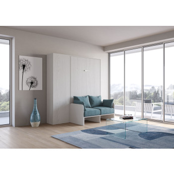 Mod.Kentaro 1 and a half square bed with 120 sofa - Kentaro 1 and a half foldaway bed 120 with sofa and column in white ash, light blue
