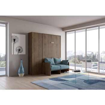 Mod.Kentaro 1 and a half square bed with 120 sofa - Kentaro 1 and a half foldaway bed 120 with sofa and column in white ash, light blue