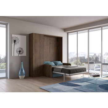 Mod.Kentaro 1 and a half square bed with 120 sofa - Kentaro 1 and a half foldaway bed 120 with sofa and column in white ash, light blue