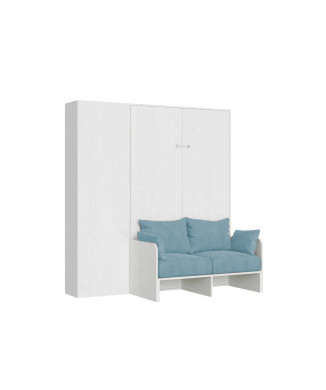 Mod.Kentaro 1 and a half square bed with 120 sofa - Kentaro 1 and a half foldaway bed 120 with sofa and column in white ash, light blue