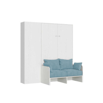 Mod.Kentaro 1 and a half square bed with 120 sofa - Kentaro 1 and a half foldaway bed 120 with sofa and column in white ash, light blue