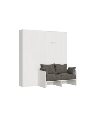 Mod.Kentaro 1 and a half square bed with 120 sofa - Kentaro 1 and a half foldaway bed 120 with sofa and column in white ash, grey