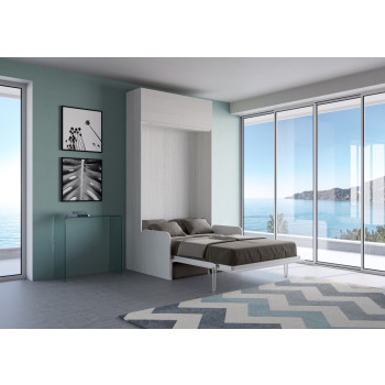 Mod.Kentaro 1 and a half square bed with 120 sofa - Kentaro 1 and a half foldaway bed 120 with sofa and wall unit in white ash, grey
