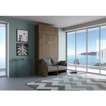 Mod.Kentaro 1 and a half square bed with 120 sofa - Kentaro 1 and a half foldaway bed 120 with sofa and wall unit in white ash, grey