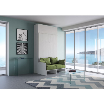 Mod.Kentaro 1 and a half square bed with 120 sofa - Kentaro 1 and a half foldaway bed 120 with sofa and wall unit in white ash, green