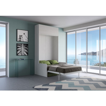 Mod.Kentaro 1 and a half square bed with 120 sofa - Kentaro 1 and a half foldaway bed 120 with sofa and wall unit in white ash, green