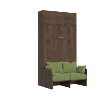 Mod.Kentaro 1 and a half square bed with 120 sofa - Kentaro 1 and a half foldaway bed 120 with sofa and wall unit in white ash, green