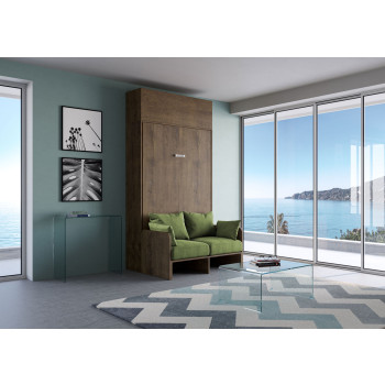 Mod.Kentaro 1 and a half square bed with 120 sofa - Kentaro 1 and a half foldaway bed 120 with sofa and wall unit in white ash, green