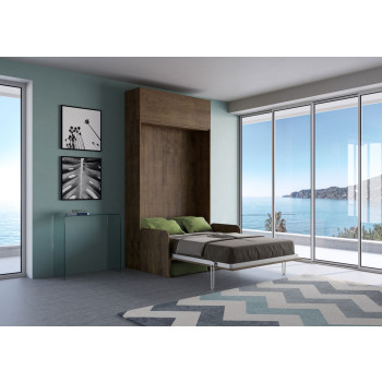 Mod.Kentaro 1 and a half square bed with 120 sofa - Kentaro 1 and a half foldaway bed 120 with sofa and wall unit in white ash, green