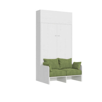 Mod.Kentaro 1 and a half square bed with 120 sofa - Kentaro 1 and a half foldaway bed 120 with sofa and wall unit in white ash, green