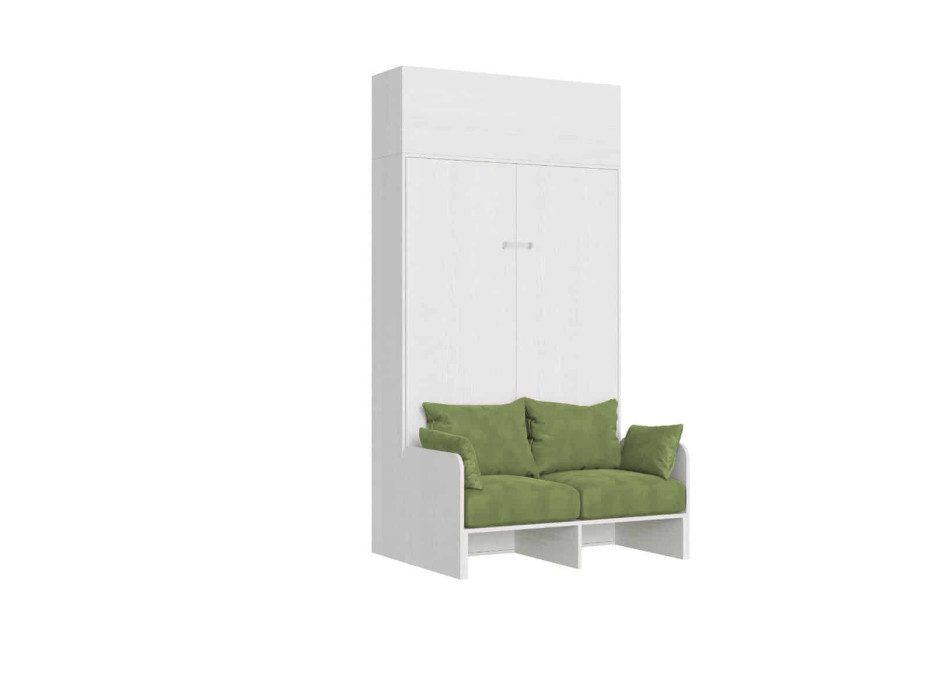 Mod.Kentaro 1 and a half square bed with 120 sofa - Kentaro 1 and a half foldaway bed 120 with sofa and wall unit in white ash, green