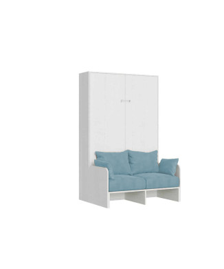 Mod. Kentaro French 140 with sofa - Kentaro 140 foldaway double bed with sofa in white ash, light blue