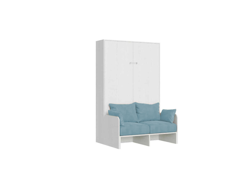Mod. Kentaro French 140 with sofa - Kentaro 140 foldaway double bed with sofa in white ash, light blue