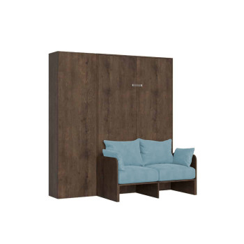 Mod. Kentaro French 140 with sofa - 140 Kentaro foldaway double bed with sofa and column in white ash, light blue