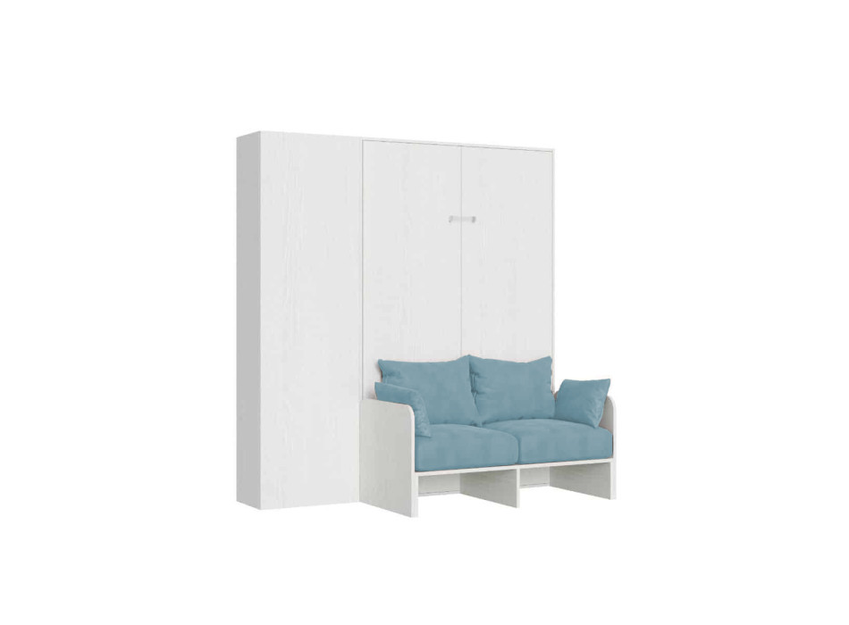 Mod. Kentaro French 140 with sofa - 140 Kentaro foldaway double bed with sofa and column in white ash, light blue