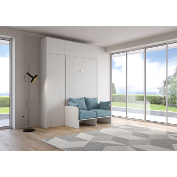 Mod. Kentaro French 140 with sofa - Kentaro 140 foldaway French double bed with sofa and white ash, light blue furniture
