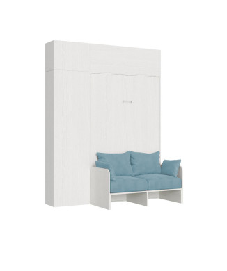 Mod. Kentaro French 140 with sofa - Kentaro 140 foldaway French double bed with sofa and white ash, light blue furniture