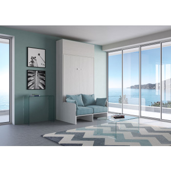 Mod. Kentaro French 140 with sofa - French foldaway double bed 140 Kentaro with sofa and wall unit white ash, light blue